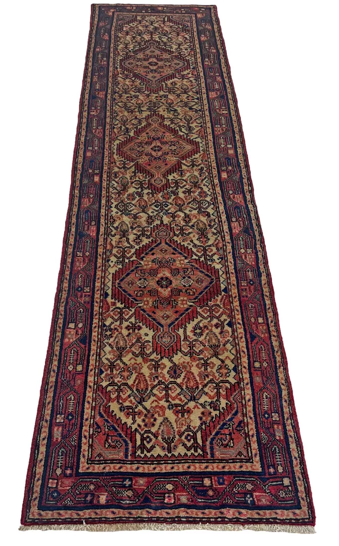 Hamadan Orientteppich 322 x 79 cm, 100.000 Knoten, handgeknüpft