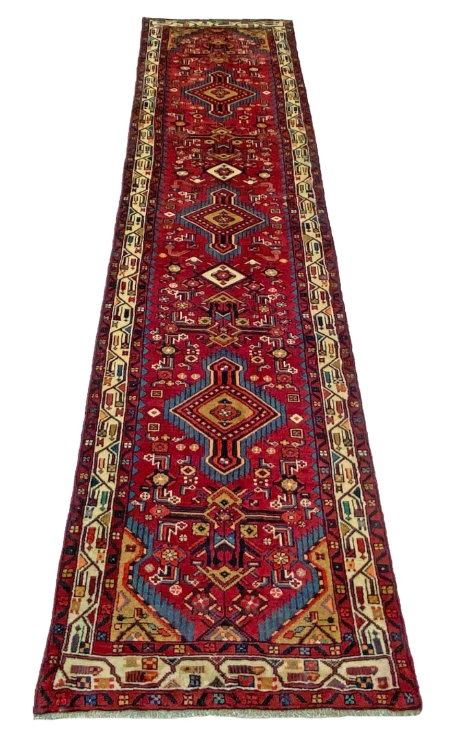 Hamadan Orientteppich 338 x 78 cm, 100.000 Knoten, handgeknüpft