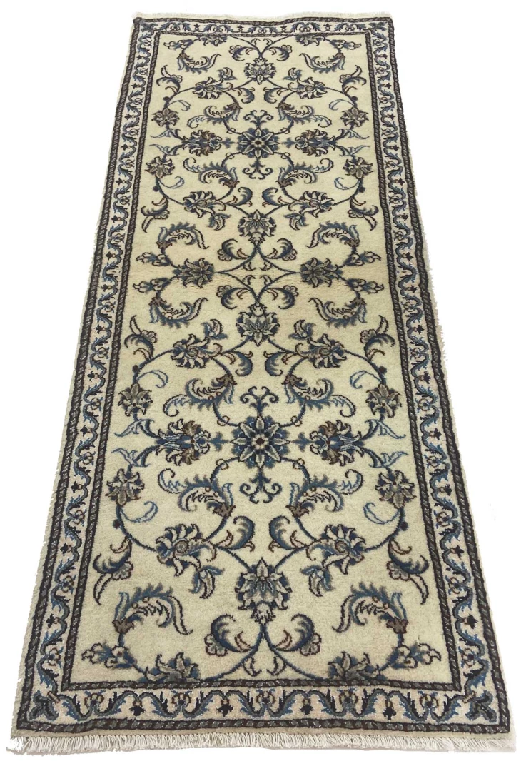 Nain Teppich 197 x 77 cm, florales Medaillon, handgeknüpft