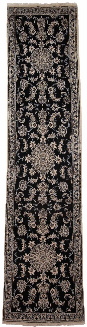 Nain Teppich 307 x 72 cm, florales Muster, 9-Lah, handgeknüpft