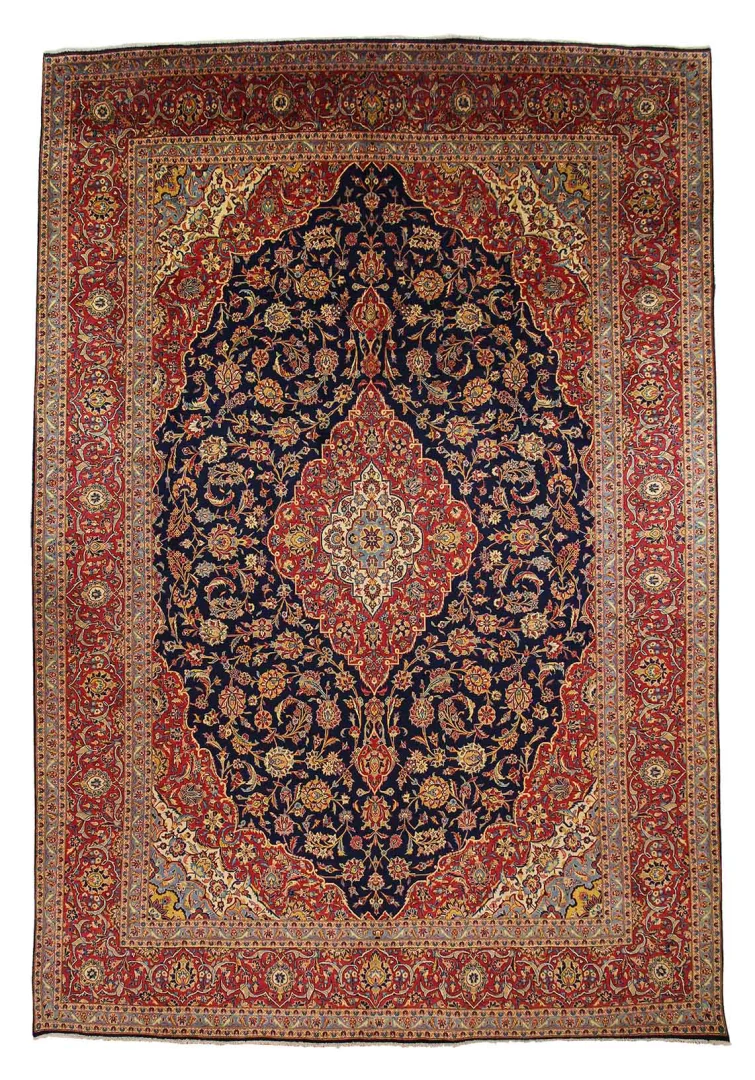 Keshan Teppich 436 x 296 cm, 100.000 Knoten, handgeknüpft, Perserteppich