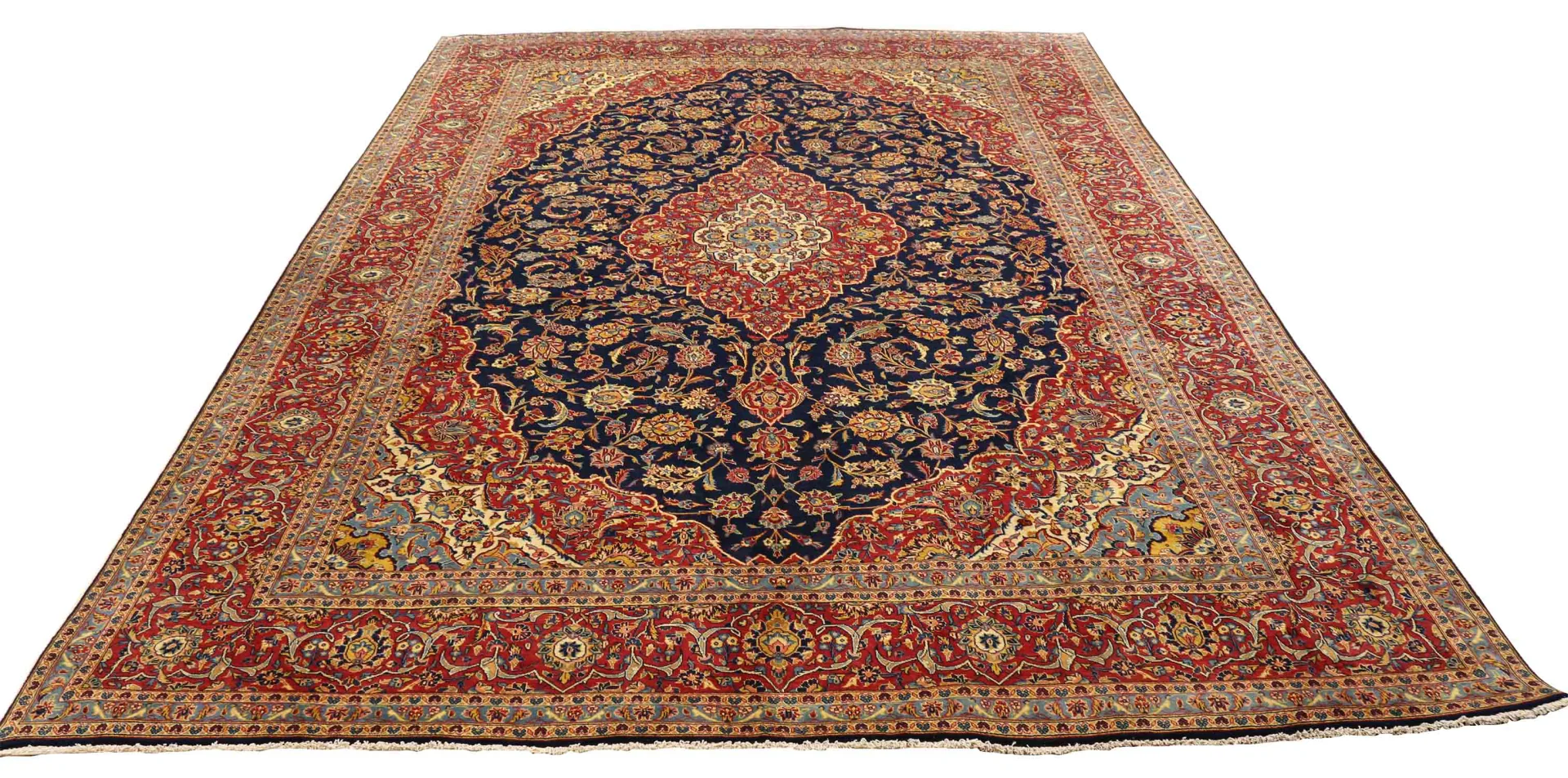 Keshan Teppich 436 x 296 cm, 100.000 Knoten, handgeknüpft, Perserteppich