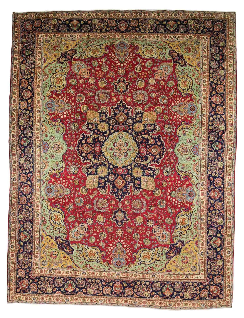 Täbris Teppich 394 x 304 cm, 40-Raj, Wolle & Seide, handgeknüpft