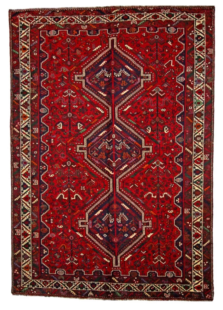 Shiraz Orientteppich 298 x 209 cm, handgeknüpft, geometrische Muster