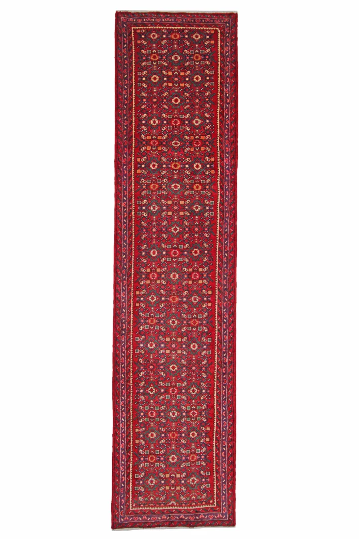 Mahal Orientteppich 307 x 73 cm, rot mit Blumen, handgeknüpft