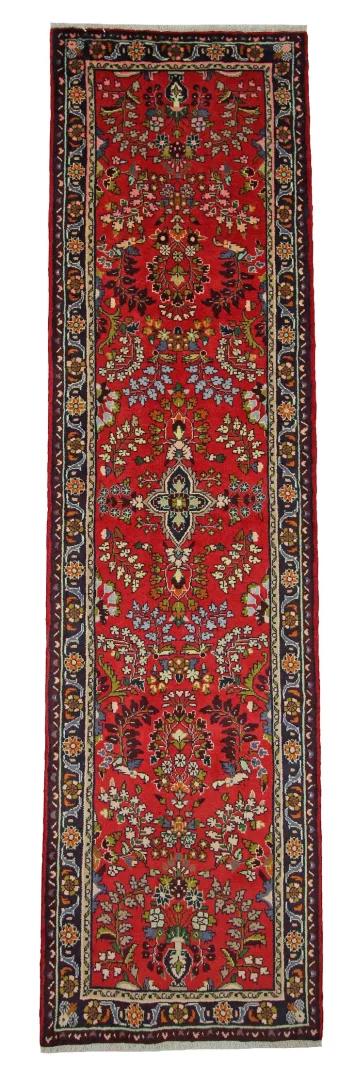 Mahal Orientteppich 315 x 84 cm, rote Rosen, handgeknüpft
