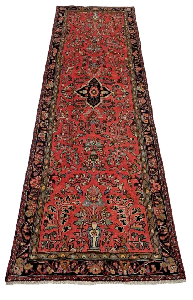 Mahal Teppich 287 x 81 cm, rot, Blumenmuster, handgeknüpft