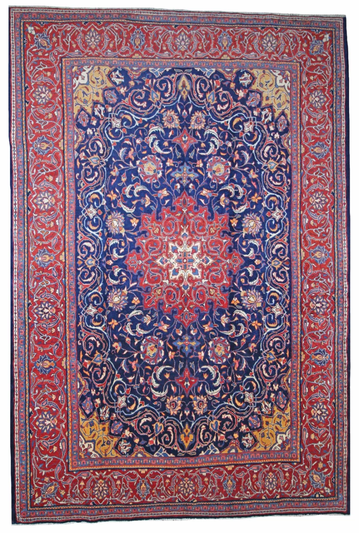 Mahal Teppich 395 x 267 cm, rote Rosen, handgeknüpft, Perserteppich H1