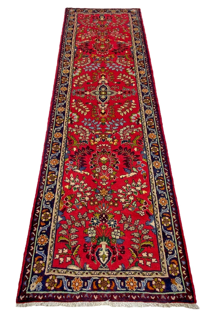 Mahal Orientteppich 315 x 84 cm, rote Rosen, handgeknüpft