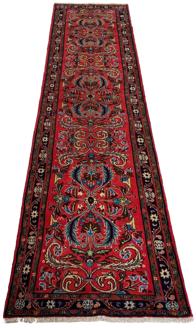 Orientteppich Mahal 322 x 82 cm, rote Rosen, handgeknüpft
