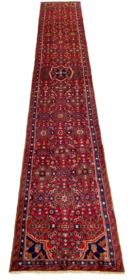 Orientteppich Mahal 402 x 71 cm, rot, florales Muster, handgeknüpft