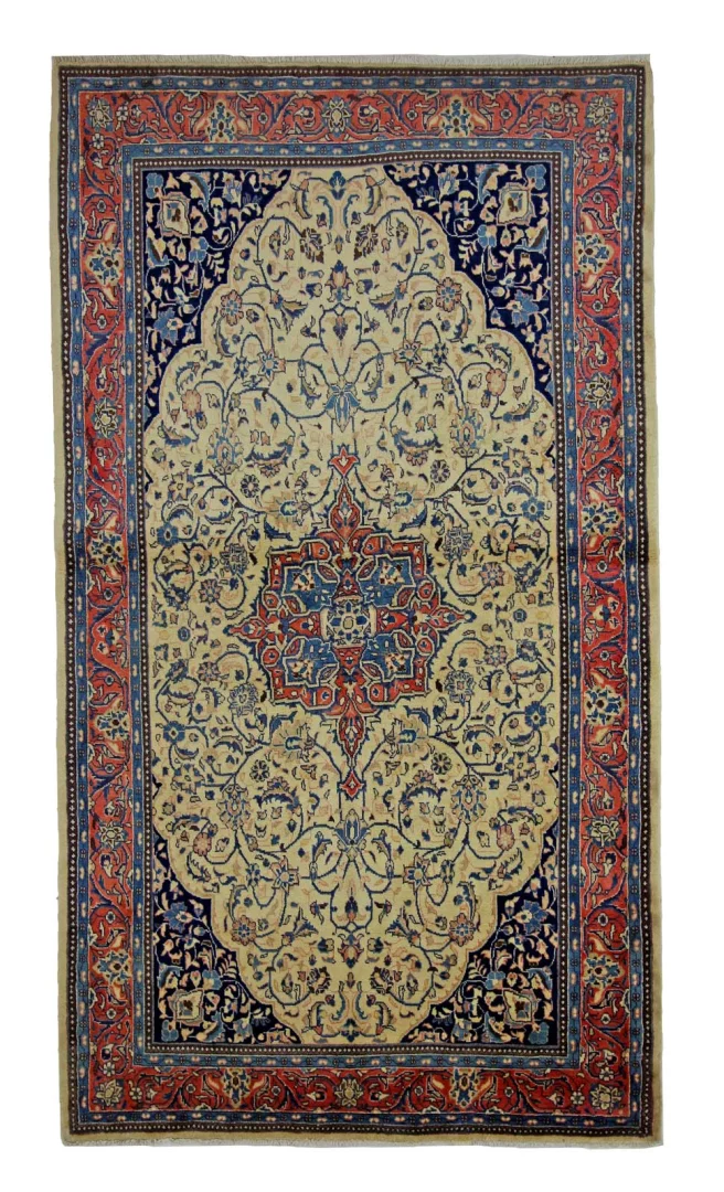 Sarough Teppich 239 x 134 cm, florales Design, Perserteppich, handgeknüpft