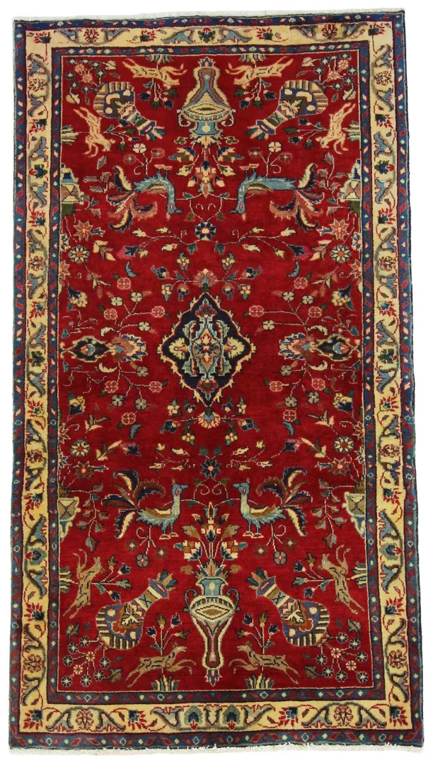 Maschhad Teppich 184 x 101 cm, florales Muster, 250.000 Knoten, handgeknüpft