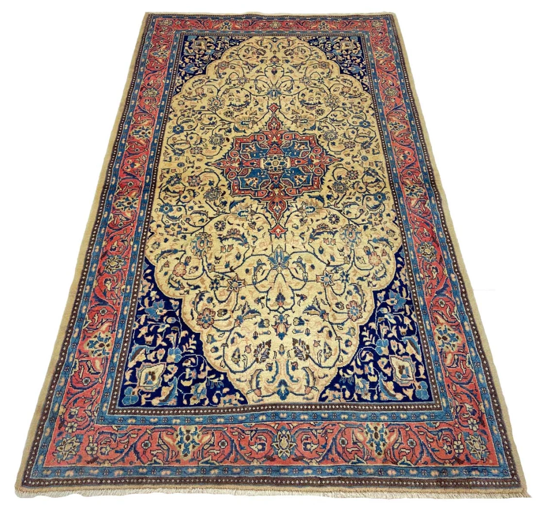 Sarough Teppich 239 x 134 cm, florales Design, Perserteppich, handgeknüpft