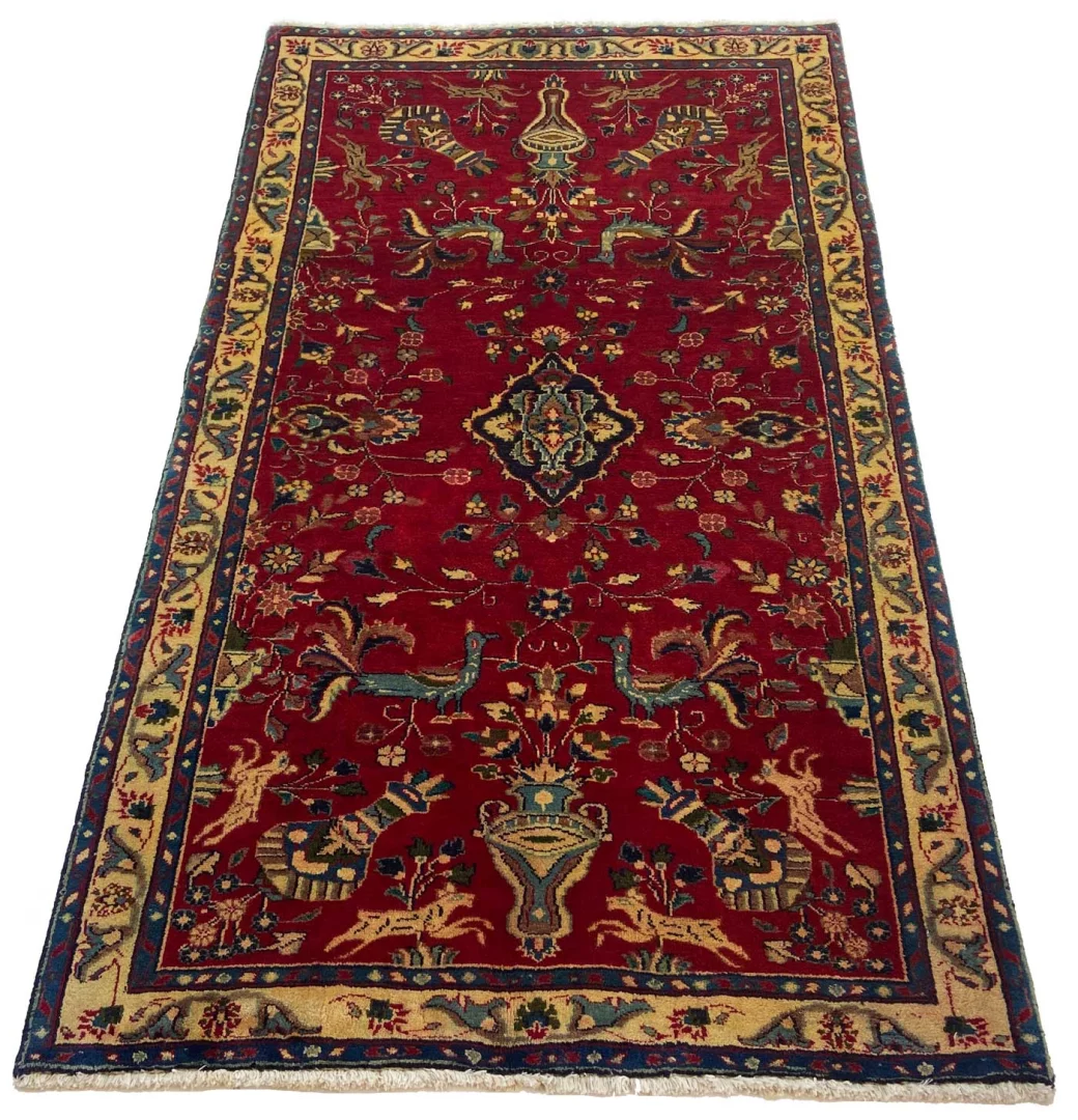 Maschhad Teppich 184 x 101 cm, florales Muster, 250.000 Knoten, handgeknüpft