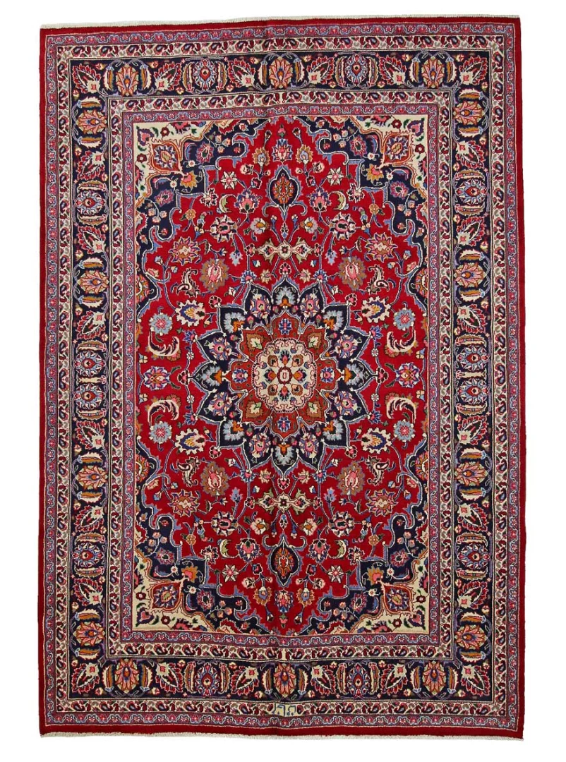 Maschhad Teppich 292 x 199 cm, florales Muster, 250.000 Knoten, handgeknüpft
