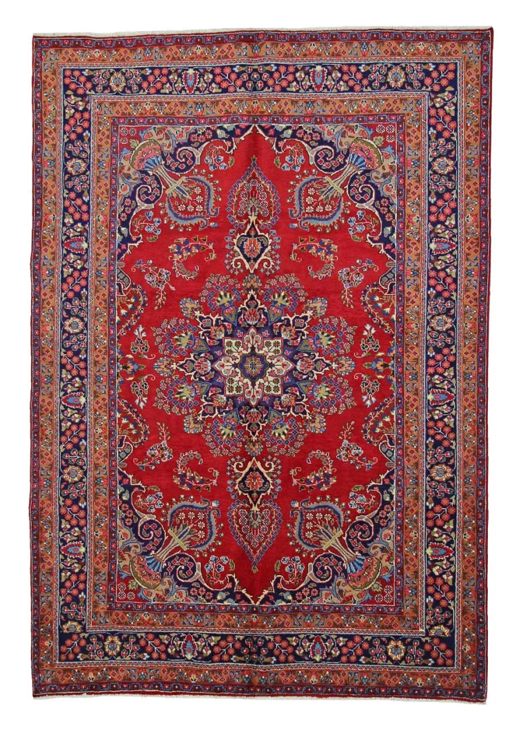 Orientteppich Maschhad 292 x 201 cm, rot mit floralem Muster, handgeknüpft