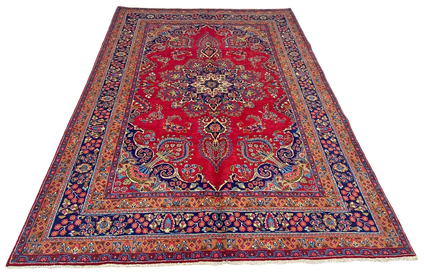 Orientteppich Maschhad 292 x 201 cm, rot mit floralem Muster, handgeknüpft