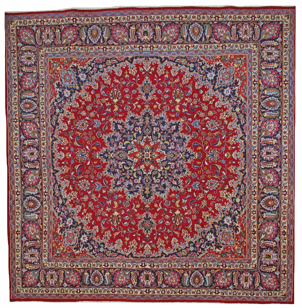 Orientteppich Maschhad 302 x 298 cm, florales Muster, 250.000 Knoten, handgeknüpft