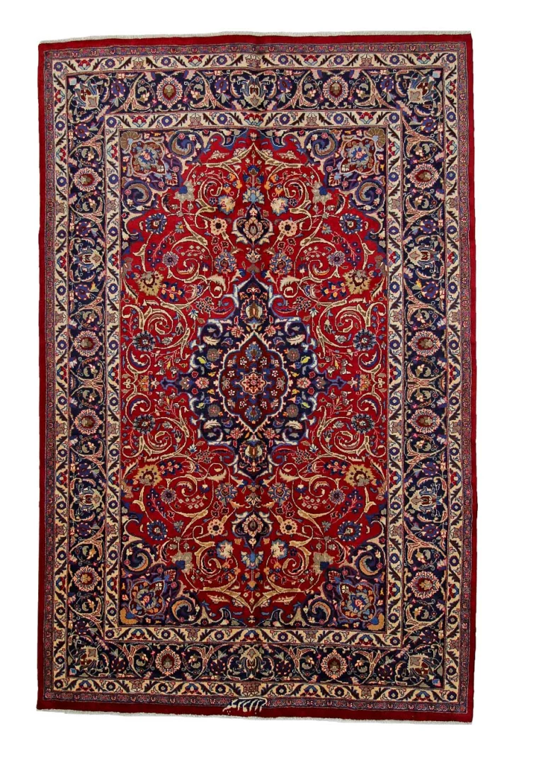 Maschhad Teppich 304 x 195 cm, florales Muster, handgeknüpft