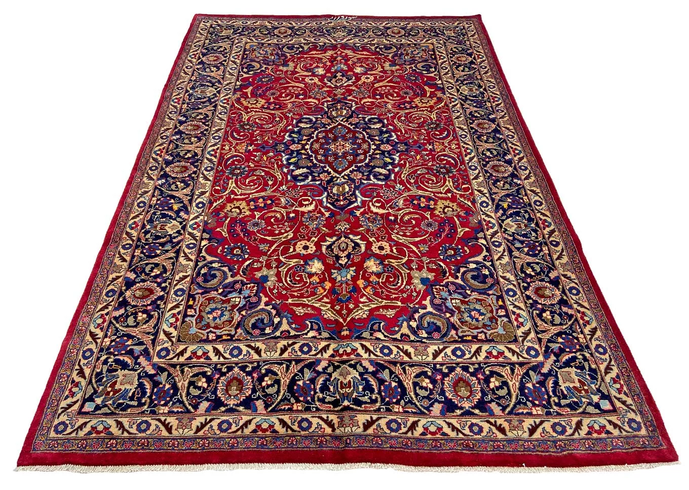 Maschhad Teppich 304 x 195 cm, florales Muster, handgeknüpft