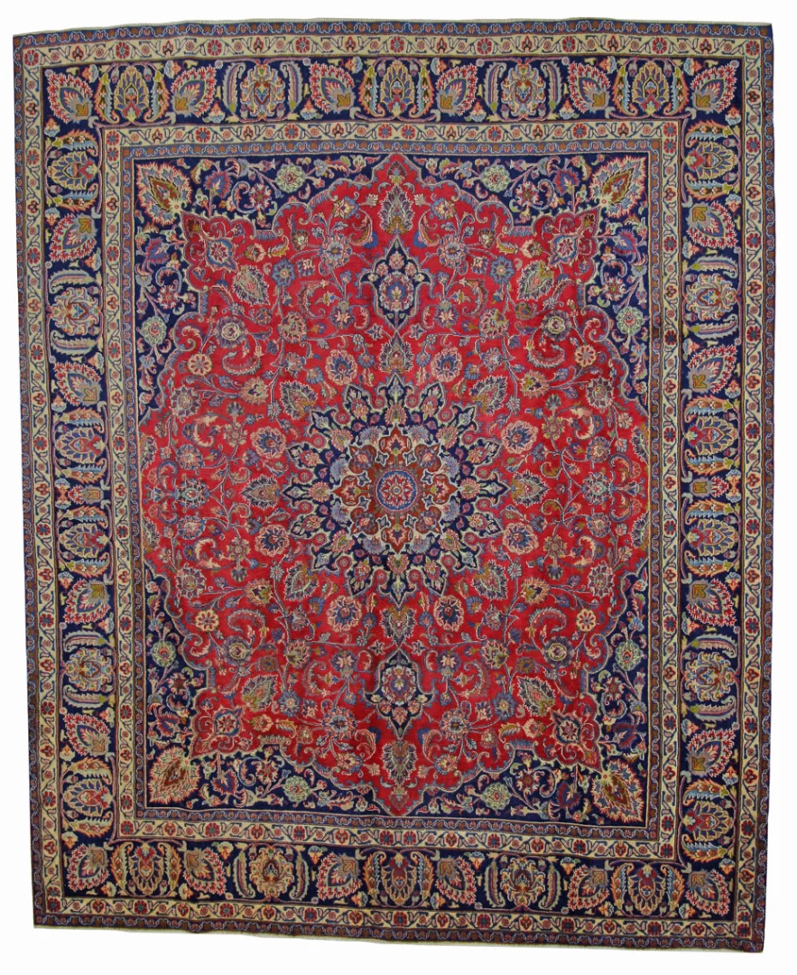 Maschhad Teppich 345 x 286 cm, florales Muster, 200.000 Knoten, handgeknüpft