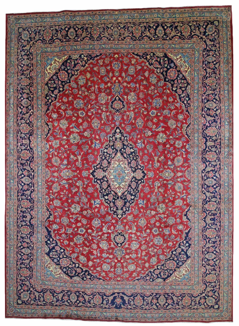 Maschhad Orientteppich 397 x 291 cm, florales Muster, handgeknüpft