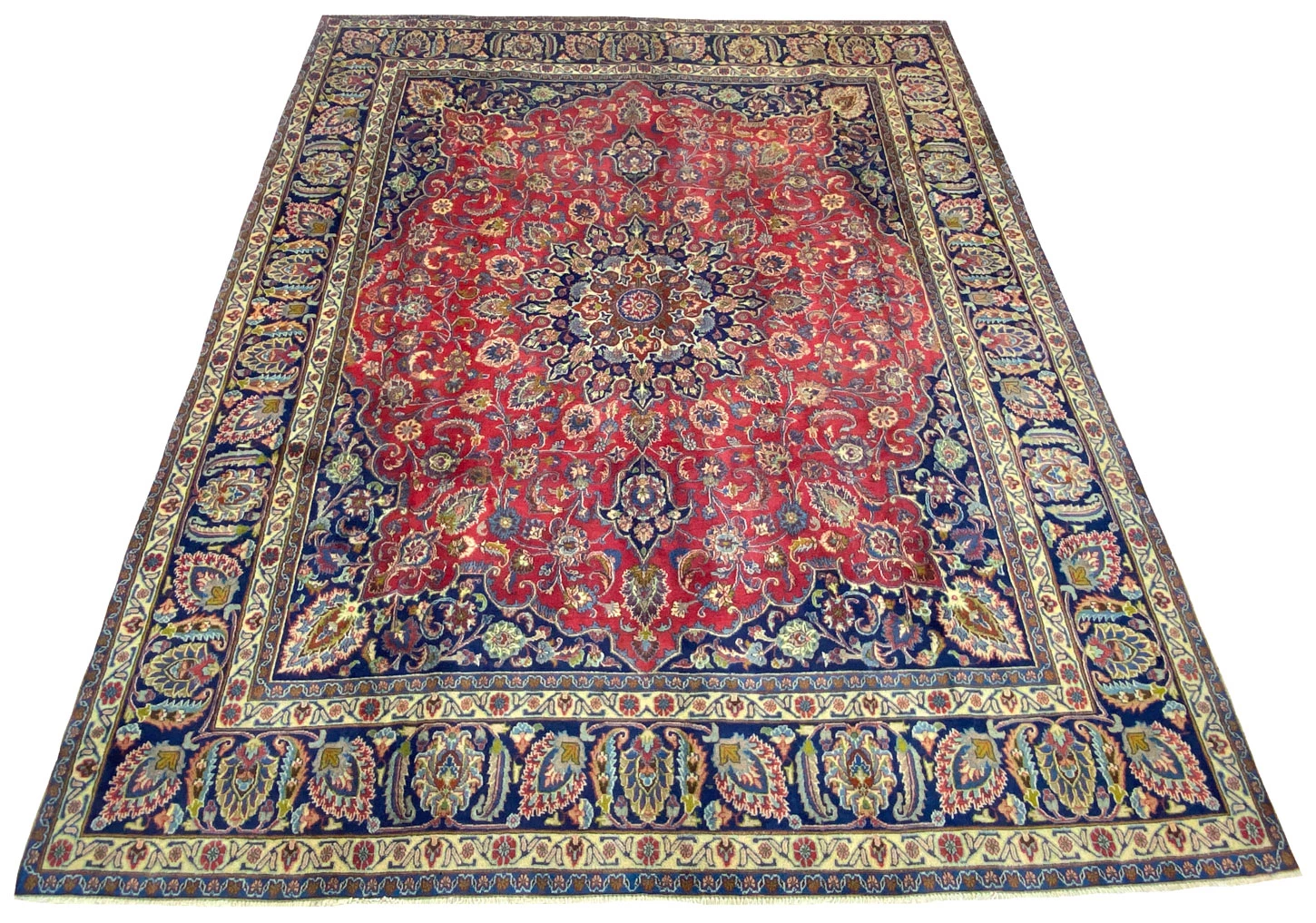 Maschhad Teppich 345 x 286 cm, florales Muster, 200.000 Knoten, handgeknüpft
