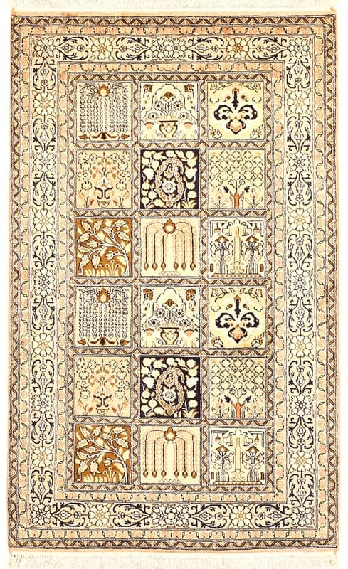 Kaschmirseidenteppich 129x79 cm, Bergamotte-Muster, handgeknüpft