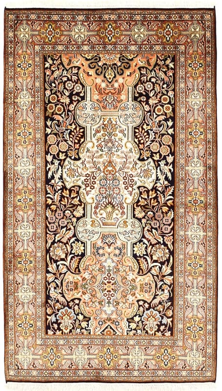 Kaschmir-Seidenteppich 171x98 cm, rotes Bergamotte-Muster, handgeknüpft