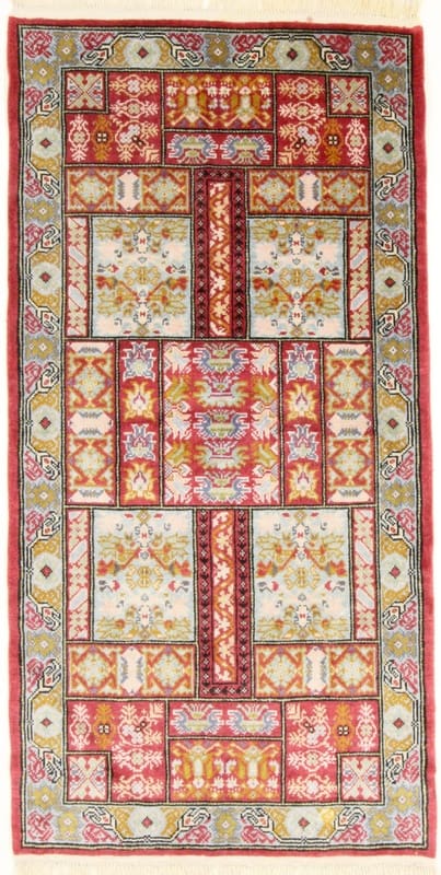 Kashmir-Seiden Teppich 108x54 cm, fein geknüpft, Orientteppich