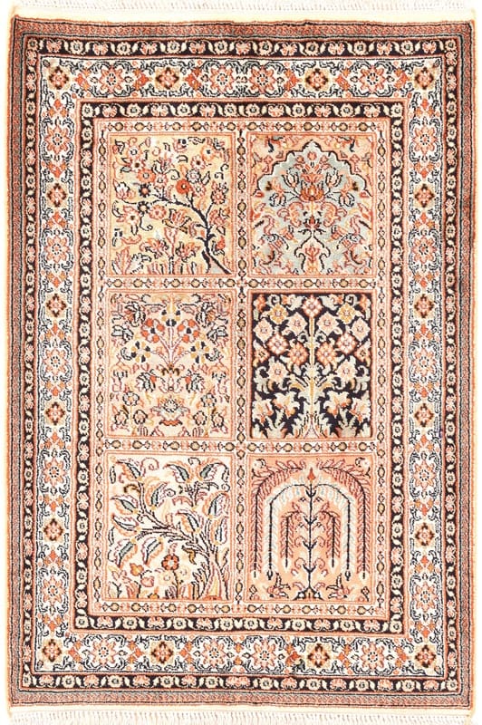 Kaschmir Seidenteppich 95x63 cm - feine Muster, handgeknüpft, Orientteppich