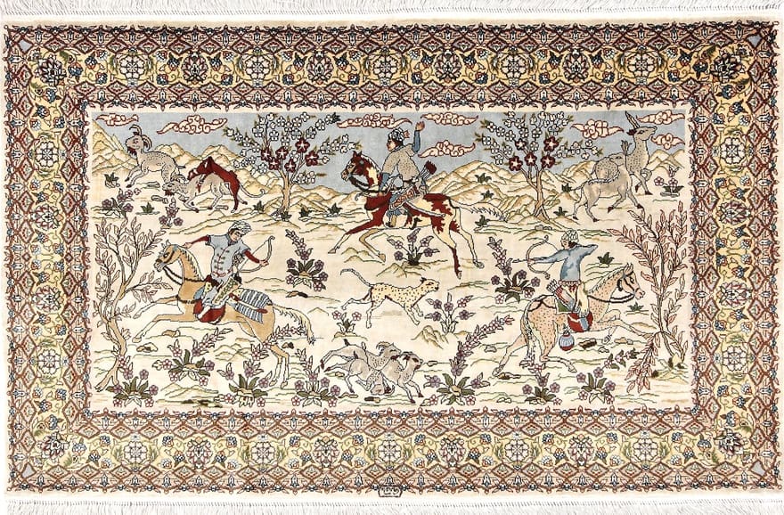 Hereke Seidenteppich 95x58 cm, handgeknüpft, feine Muster, Orientteppich