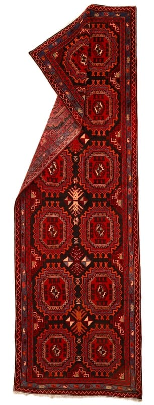 Azerbeijan Teppich 427x141 cm – Handgeknüpft, Rot-Schwarz, Unikat