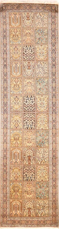 Exquisiter Kaschmir-Seidenteppich 303x80 cm mit Blumenmotiv – handgeknüpft