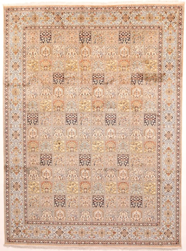 Exquisiter Kaschmir-Seidenteppich 372x276 cm mit Blumenmotiv, handgeknüpft
