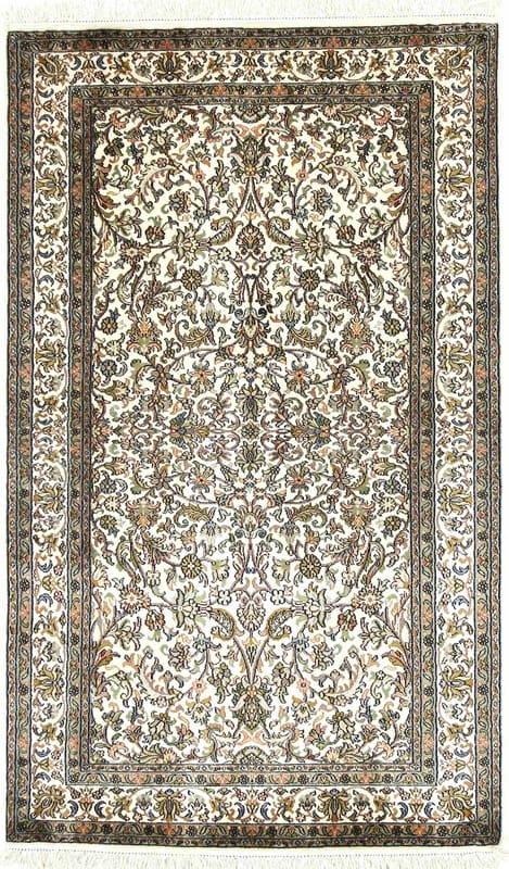 Kaschmir Seidenteppich 161x97 cm, feine Muster, handgeknüpft