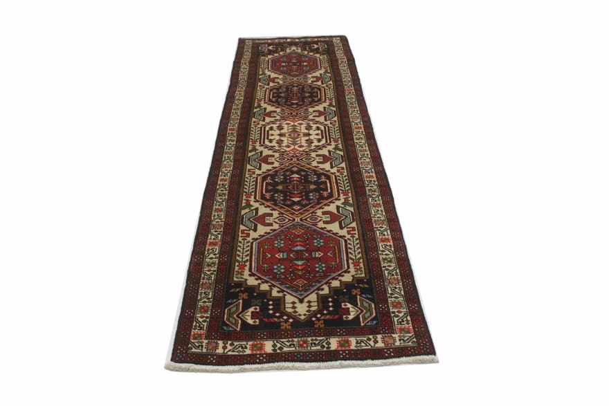 Handgewebter Ardebil Teppich 335x80 cm – Eleganter Rot-Beige Läufer, handgeknüpft