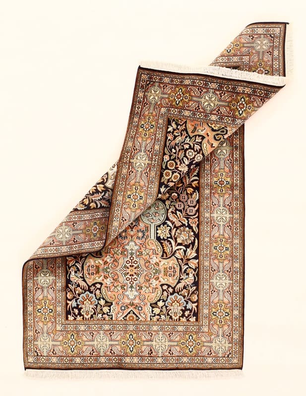 Kaschmir-Seidenteppich 171x98 cm, rotes Bergamotte-Muster, handgeknüpft