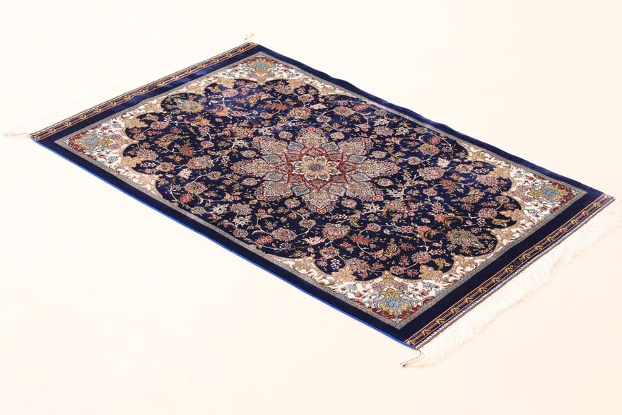Eleganter Ghom Rose Teppich 122x81 cm – Perserteppich, handgeknüpft