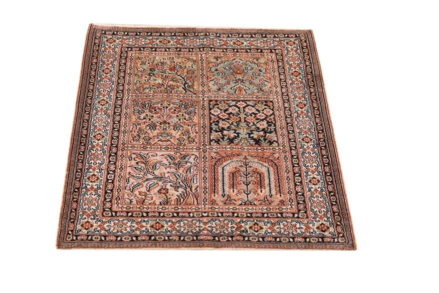Kaschmir Seidenteppich 95x63 cm - feine Muster, handgeknüpft, Orientteppich