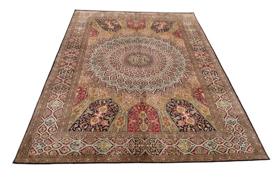 Exquisiter Kaschmir-Seidenteppich 272x187 cm, Blumenmotiv, handgeknüpft