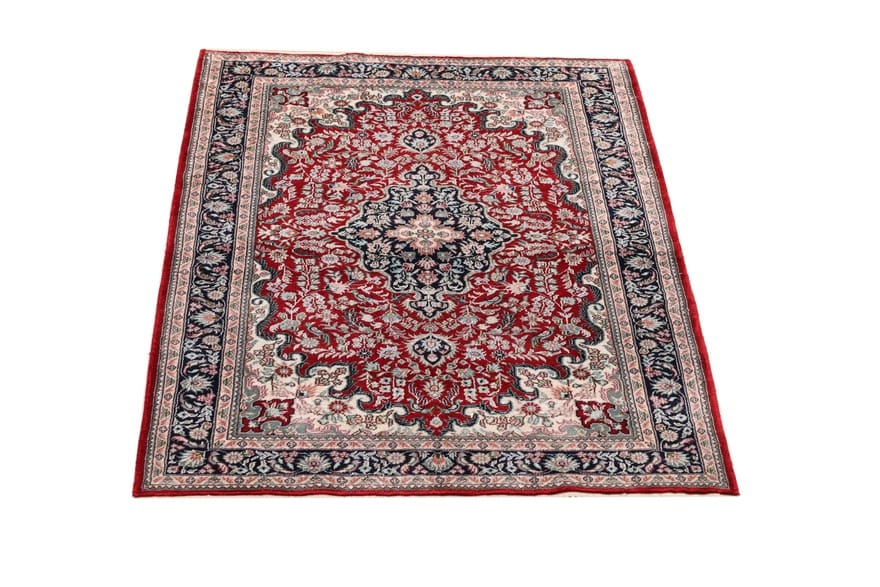 Kaschmir Seidenteppich 123x81 cm, rotes Bergamotte-Muster, handgeknüpft