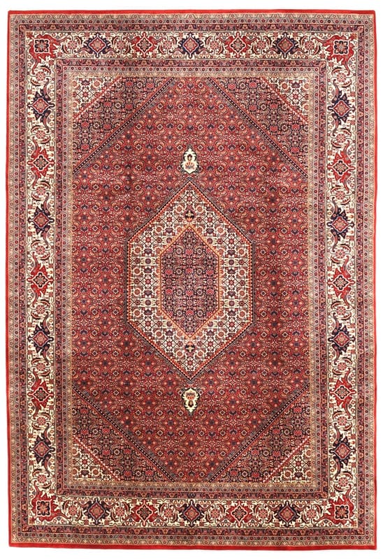 Indo-Bidjar Teppich 306x201 cm, geometrisch, rot, handgeknüpft