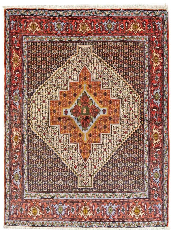 Senneh Teppich 159x117 cm, handgeknüpft, Naturwolle, robust, elegant