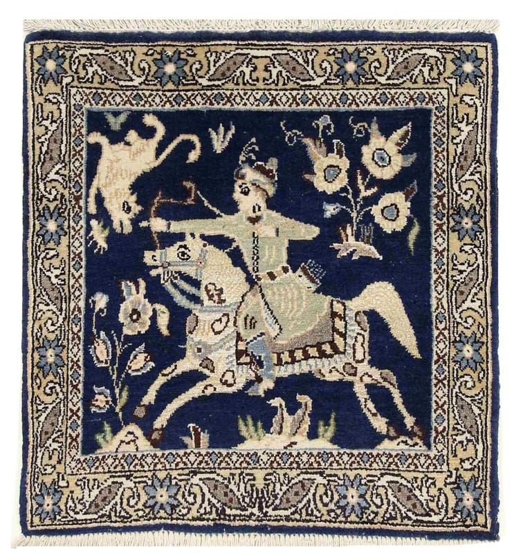 Ghom Teppich 52x51 Seide handgeknüpft – luxuriöser Orientteppich
