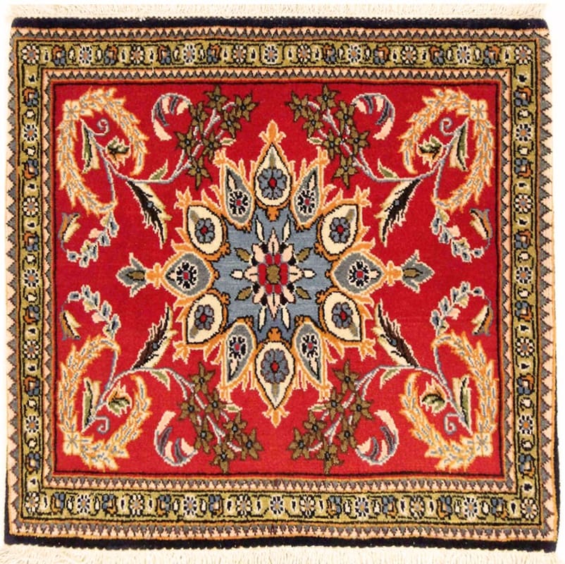Ghom Teppich 69x63 cm, edel aus Seide, handgeknüpft, Luxus Orientteppich