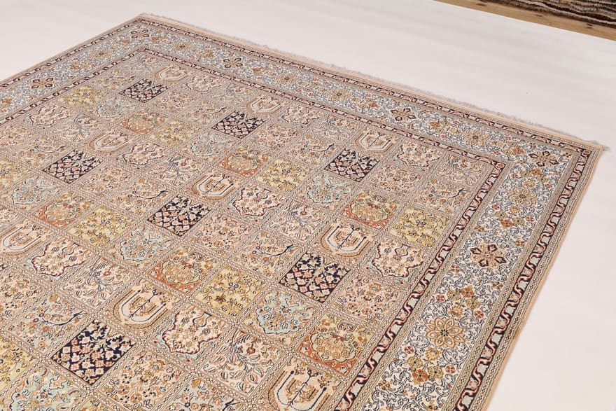 Exquisiter Kaschmir-Seidenteppich 372x276 cm mit Blumenmotiv, handgeknüpft