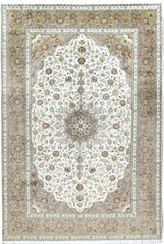 Eleganter Kashan-Teppich 352x245 cm | Creme-Grau | handgeknüpft