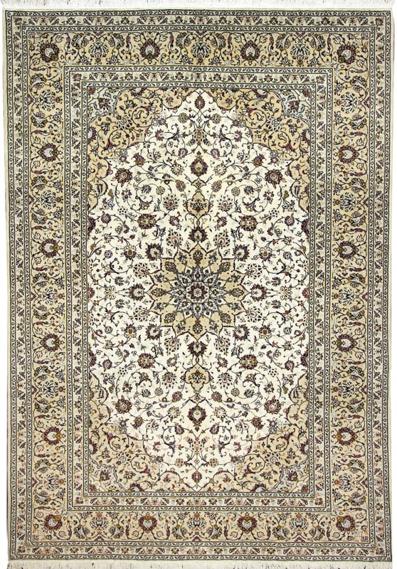Kashan Orientteppich 352x243 cm – Creme-Mandarin Design, handgeknüpft